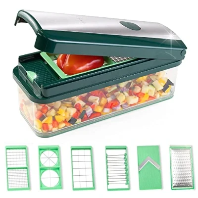 Abbildung von Genius Gemüseschneider Nicer Dicer Exclusive, 4 Einsätze + Reibe grob &amp; Hobel Behälter 2500ml