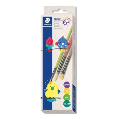 Abbildung von STAEDTLER 989 Synthetik Pinsel, Pinsel Set für Schule, Kindergarten und Hobby, Pinselset Noris, 3 ST in Kartonfaltschachtel, 989R S BK3