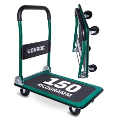 Abbildung von VONROC Plattformwagen klappbar 150kg Rollwagen als Transporthilfe Transportwagen mit Griff