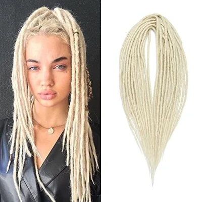 Abbildung von Dünne 0,6cm Lange Double Ended Synthetische Dreadlock Verlängerungen 20 Zoll 10 Strang Häkelhaar Gehäkelte Zöpfe Hip Hop Style Soft Dreads Haarverlängerungen, Blond