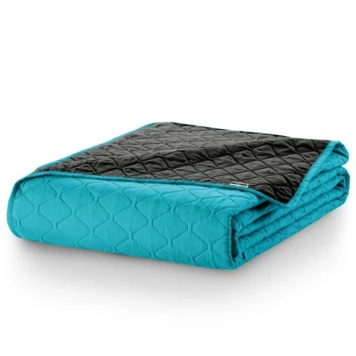 Abbildung von DecoKing 32251 Tagesdecke 260 x 280 türkis Stahl Silber anthrazit grau Bettüberwurf zweiseitig Steppung pflegeleicht Turquoise Steel Axel