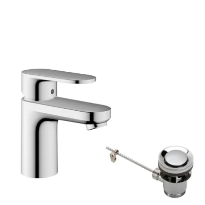 Abbildung von hansgrohe Waschtischarmatur &quot;Vernis Blend&quot;, 7cm, mit Metall Zugstangen Ablaufgarnitur, chrom