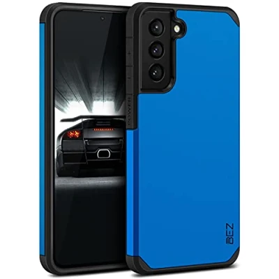 Abbildung von BEZ Hülle für Samsung Galaxy S21 FE Hülle, Handyhülle Tasche Stoßfestes Kompatibel 5G, [Heavy Duty Serie] Outdoor Dual Layer Armor Case Handy Schutzhülle Robuste, Blaue Marine