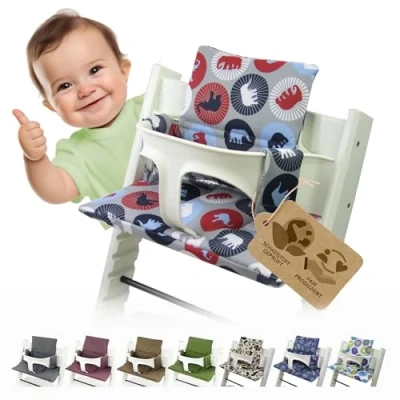 Abbildung von BAMBINIWELT Ersatzbezug Bezug Sitzkissen Kissen Set Sitzverkleinerer kompatibel mit STOKKE Tripp Trapp für Hochstuhl Kinderstuhl DESIGN (marine Elefanten)