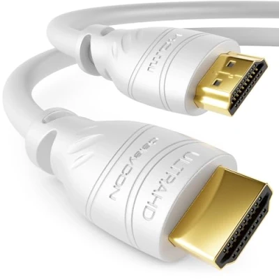 Abbildung von deleyCON 12,5m HDMI Kabel 2.0a/b High Speed mit Ethernet UHD 2160p 4K@60Hz 4:2:0 HDCP 2.2 ARC CEC 18Gbps 3D Full HD 1080p Dolby Weiß