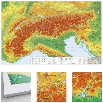 Abbildung von Alpenraum mit Weitwander und Radfernwegen zum Pinnen auf EasyPrint Platte: Wandkarte