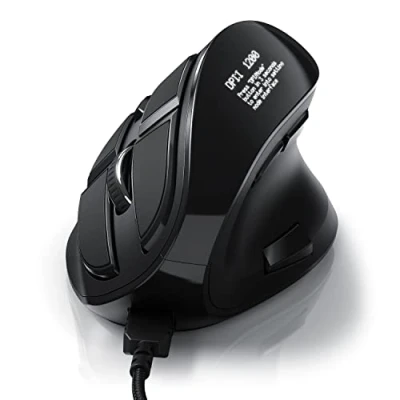 Abbildung von CSL Gaming vertikale Maus mit OLED Display 2400 DPI programmierbare Tasten Office Mouse Kabel kabelgebunden gegen Mausarm Kailh Switche Vertikalmaus ergonomisches Design