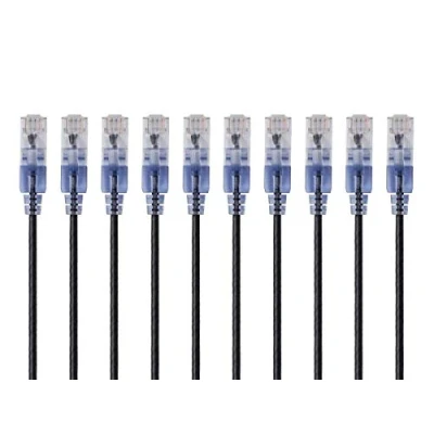 Abbildung von Monoprice SlimRun Cat6A Ethernet Patchkabel snagless RJ45 UTP reines blankes Kupferdraht, 10 G, 30 AWG, 0,9 m, Schwarz, Stück