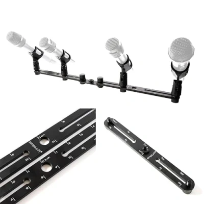 Abbildung von Simplurfi Stereo Array Mikrofonhalterung mit linierten Markierungen, hält bis zu 4 Mikrofone, X Y und ORTF Mikrofon T Bar Halterung, passend für 3/8 Zoll 5/8 Mikrofonständer