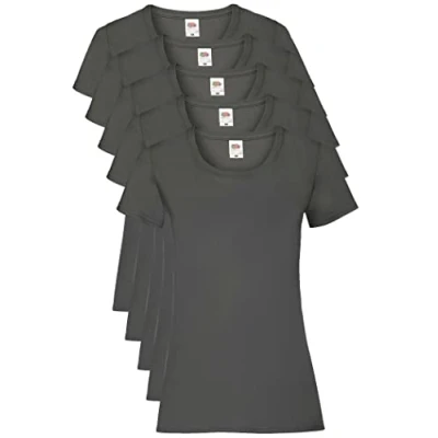 Abbildung von Fruit of the Loom Damen Regular Fit T Shirt, 5er Pack, Grau (Light Graphite GL), 44 EU (Herstellergröße: XL)