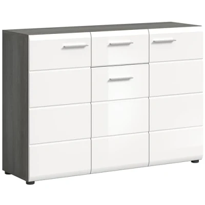 Abbildung von xonox.home Garderobe Salsa Kommode Schrank Front weiß Hochglanz MDF TZ Korpus rauchsilber Nb.ca.120x85x37 cm