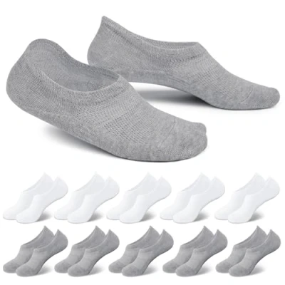 Abbildung von EKSHER Sneaker Socken Herren 39 42 Füßlinge Damen 10 Paar Unsichtbare No Show Sportsocken Baumwoll Kurze Halbsocken Silikonpad Rutschfest atmungsaktiv Weiß Grau