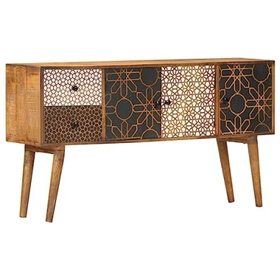 Abbildung von vidaXL Mangoholz Massiv Sideboard mit Druckmuster 2 Schubladen 3 Türen Kommode Beistellschrank Mehrzweckschrank Anrichte Schrank Flur 130x30x70cm