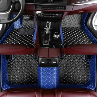 Abbildung von Auto Fußmatten für Audi A4 Avant B9 2018 2019 2020 2021 2022 2023+, PU Leder Autoteppich Allwetter wasserdichte rutschfeste Fussmatten Set Zubehör,C Black Blue