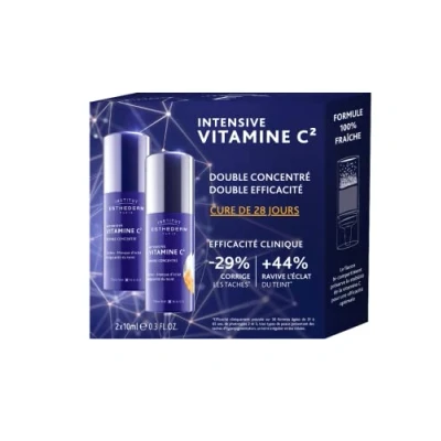 Abbildung von Institut Esthederm Intensive Vitamin C² Doppelkonzentrat Sofortige und langanhaltende Wirkung Pigmentflecken, Verlust von Glanz, unregelmäßiger Teint Duo Set 2 x Flasche 10 ml
