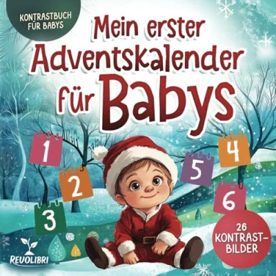 Abbildung von Mein erster Adventskalender für Babys: Kontrastbuch Babys mit 26 Weihnachtsbildern zur Entwicklung des Sehvermögens Babybuch von 0 bis 12 Monaten