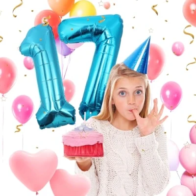 Abbildung von 17 Geburtstag Deko zahlen luftballon jahre Folienballon Blau für 17. Geburtstagsdeko Männer Frauen Ballon Zahl zum fliegt mit Helium 17.Geburtstagsparty 40&quot; 101cm