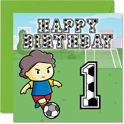 Abbildung von Geburtstagskarte zum 1. Geburtstag für Jungen Fußballfan Happy Birthday Karte 1 Jahr alten Jungen, ihn, 145 mm x Grußkarte Sohn, Bruder, Enkel, Neffe,