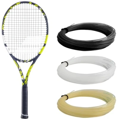Abbildung von Babolat Evo Aero Tennisschläger Besaitet für Erwachsene Kraft &amp; Komfort Aerodynamischer Spin Alpha Rahmen mit 4 Feel Woofer Technologie Syntec Grip 2 Französische Marke Grau/Gelb