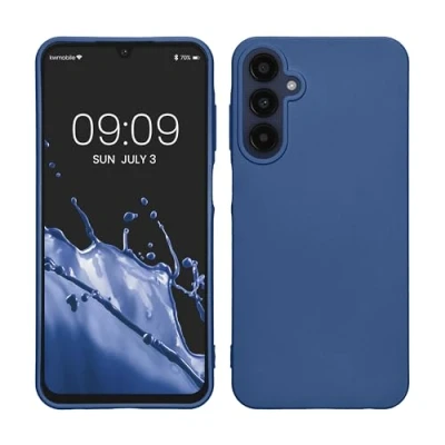 Abbildung von kwmobile Case kompatibel mit Samsung Galaxy A25 Hülle Schutzhülle aus Silikon metallisch schimmernd Handyhülle Metallic Blau