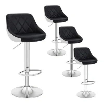Abbildung von WOLTU 4er Set Barhocker Trensenstuhl Barstuhl Design Hocker 2 farbig mit Rücklehne, Drehbar, verchromter Stahl, Sitzfläche aus Kunstleder Schwarz+Weiß BH30sz 4