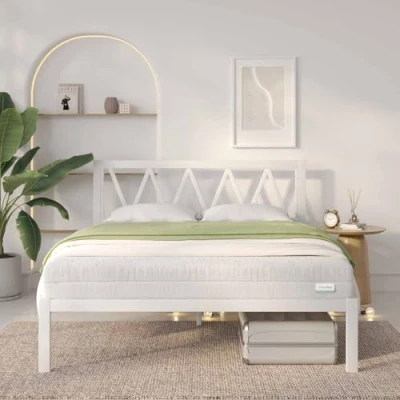 Abbildung von Novilla Bettgestell 160 x 190 cm, Bettrahmen mit Lattenrost, Bettgestelle Kopfteil Design, Doppelbettgestell, Stauraum unter dem Bett, Weiß