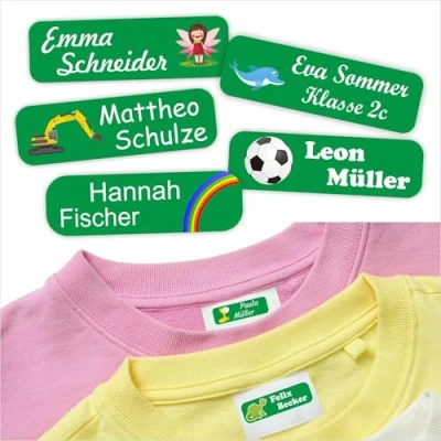 Abbildung von Indigos UG Namensschilder für Kleidung grün 35x10mm 60 Stück Namensaufkleber Kinder Schule &amp; Gegenstände, Kindergarten, KITA Wäscheetiketten selbstklebend