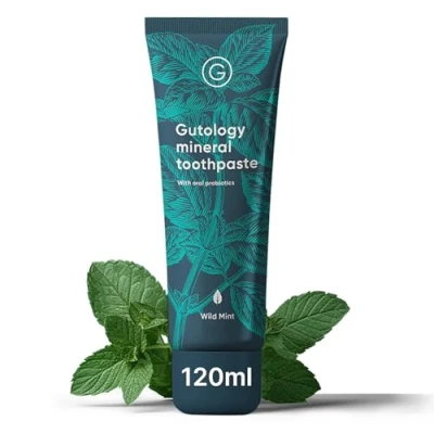Abbildung von Gutology Hydroxylapatit Zahnpasta, natürlich probiotisch 120 ml, fluoridfrei, remineralisierend, Erwachsene und Kinder, für empfindliche Zähne Aufhellung, Wildminze Geschmack
