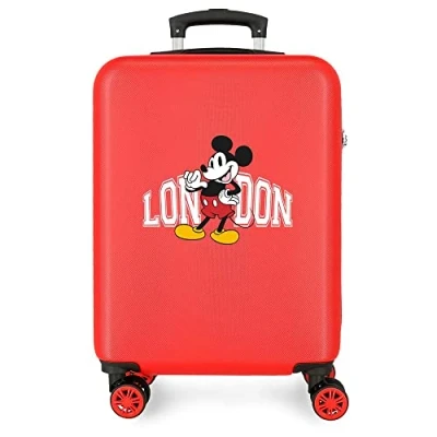 Abbildung von Disney Mickey &amp; Minnie Reise nach London Kabinenkoffer, Rot, 38 x 55 20 cm, starres ABS, seitliches Zahlenschloss, 35 l, 2 kg, 4 Doppelrollen, Handgepäck