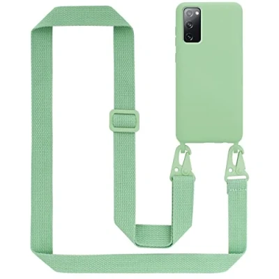 Abbildung von Cadorabo Handykette kompatibel mit Samsung Galaxy S20 FE Schutzhülle TPU Liquid Silikon Case Necklace verstellbarem Band Kordel Etui Rundumschutz Hülle für in Grün