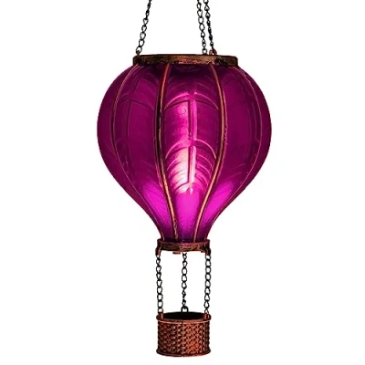 Abbildung von IC Gardenworld LED Solarleuchte Solar Heißluftballon mit Flammeneffekt Beleuchtung zum Aufhängen, fest integriert, warm weiß Flammeneffekt, 20 weiße Lichter, inkl. Metallkette, Gesamthöhe ca. 40,5 cm