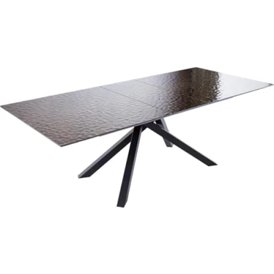 Abbildung von Esstisch Edge 180 220x100 Reliefglas Rauchschwarz 3D Design Kreuzgestell Rechteck Schwarz ausziehbar