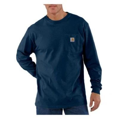 Abbildung von Carhartt Herren Loose Fit, schweres, langärmliges Pocket T Shirt mit Tasche, Marineblau, XL