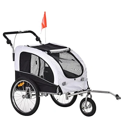 Abbildung von PawHut 2 in 1 Hundeanhänger Jogger Fahrradanhänger Hunde Weiß+Schwarz 155 x 83 108 cm