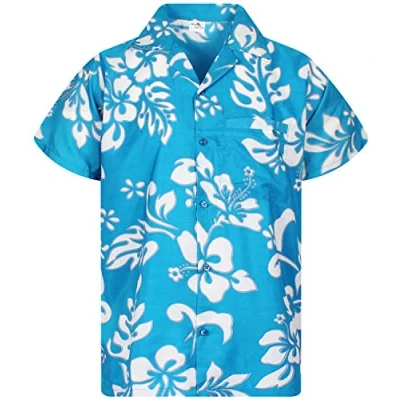 Abbildung von King Kameha Funky Hawaii Hemd, Herren, Kurzarm, Hibiscus, Türkis, XL