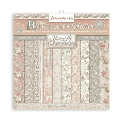 Abbildung von Stamperia Pad 10 sheets cm 30,5x30,5 (12&quot;x12&quot;) Maxi Background selection You and me, SBBL114, White, One Size
