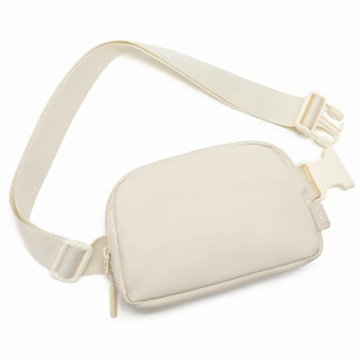 Abbildung von Kono Mode Bauchtasche Gürteltasche Umhängetasche Wasserabweisende Hüfttasche Leichtgewichtige kleine Reise Brusttasche mit verstellbarem, erweitertem Gurt (Beige)