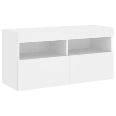 Abbildung von vidaXL TV Wandschrank, Schrank mit viel Stauraum, Wandmontage Fernsehschrank LED Leuchten, Hängeschrank Möbel Ständer, Modern, Weiß
