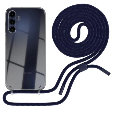 Abbildung von EAZY CASE Handykette kompatibel mit Samsung Galaxy A15 dünne Handyhülle für Hülle Band als Fallschutz Kette zum Umhängen transparente Silikon Nacht Blau