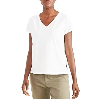 Abbildung von Dockers Damen Favorite V neck Tee T Shirt, Lucent White, M EU