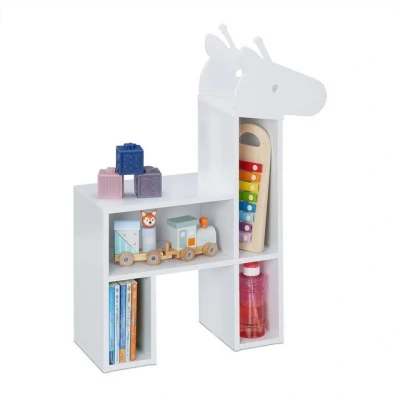Abbildung von Relaxdays Kinderregal Giraffe, 4 offene Fächer, Bücherregal Kinder, HxBxT: 69,5 x 52,5 20 cm, Kinderzimmer Regal, weiß