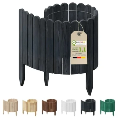 Abbildung von Floranica Rollborder Flexibler Holzzaun 100 x 40 cm Anthrazit Beeteinfassung Deko für Gartenzaun Rasenkante Umzäunung Rasenflächen Hochbeete Garten