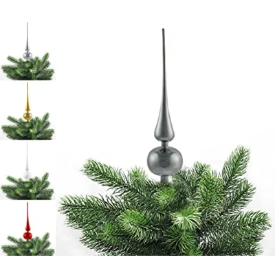 Abbildung von JACK Kunststoff Christbaumspitze Spitze Höhe 28cm, Ø 6cm Weihnachtsbaum Gold Silber Rot Grau Weiß Glanz, Farbe:Grau