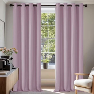 Abbildung von Deconovo verdunkelungsvorhang Thermovorhang blickdichter mit Ösen Kälteschutz thermo gegen Kälte Thermogardine Hitzeschutz, 270x140 cm(HöhexBreite), Hellpink, 2er Set