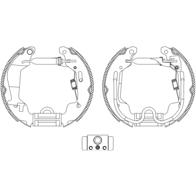 Abbildung von TEXTAR Shoe Kit Pro 84058000 Bremsensatz, Trommelbremse mit Radbremszylinder, Stellelement OPEL: Agila A