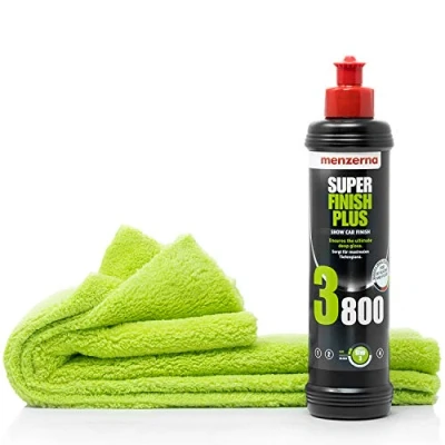 Abbildung von detailmate Auto Polier Set Autopflege: Menzerna Hochglanzpolitur Super Finish Plus 3800, 250 ml Politur + Mikrofaser Poliertuch, 40x40cm, perfekt zum Auspolieren auf Autolack