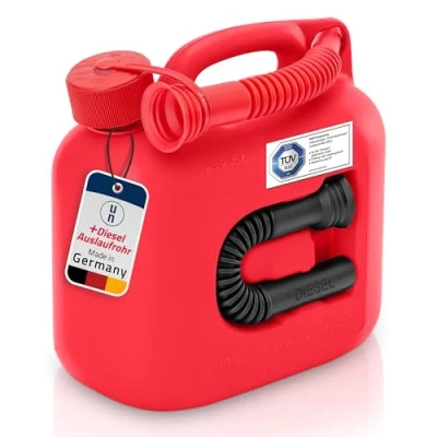 Abbildung von hünersdorff Kraftstoff Kanister 800500 PREMIUM 5l für Benzin, Diesel und andere Gefahrgüter, UN Zulassung, made in Germany, TÜV geprüfter Produktion, rot