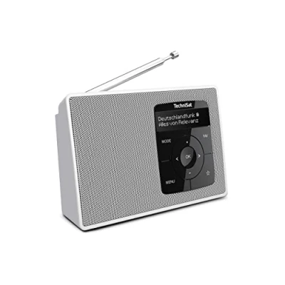Abbildung von TechniSat DIGITRADIO 2 Tragbares DAB+/UKW Radio mit Akku (mit Bluetooth Audiostreaming, Weckfunktion, OLED Display, Kopfhöreranschluss, Lautsprecher 1 W RMS) weiß/weiß