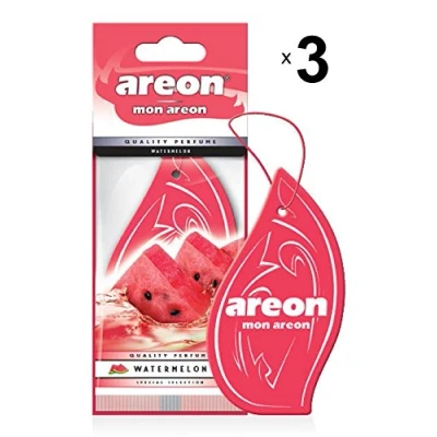 Abbildung von AREON Mon Auto Lufterfrischer Wassermelone Duft Autoduft Rot Anhänger Hängend Aufhängen Spiegel Pappe 2D Wohnung (Watermelon Set Pack x 24)