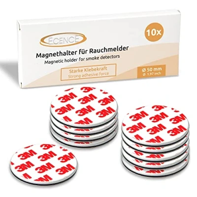 Abbildung von ECENCE Rauchmelder Magnethalter 10 Stück Selbstklebende Magnethalterung für Ø 50mm schnelle &amp; sichere Montage ohne Bohren und Schrauben alle Feuermelder Rauchwarnmelder